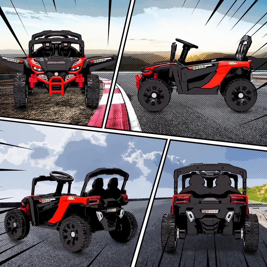 Children's electric UTV car, children's electric buggy 12V 2 motors, remote control, LED, music, horn, 3-8 years, red