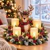 Holiday Resin Ornaments Lighted Highland Cow Christmas Table Centerpiece, Flickering LED Flameless Candles, Frosted Red Berry Seasonal Accents