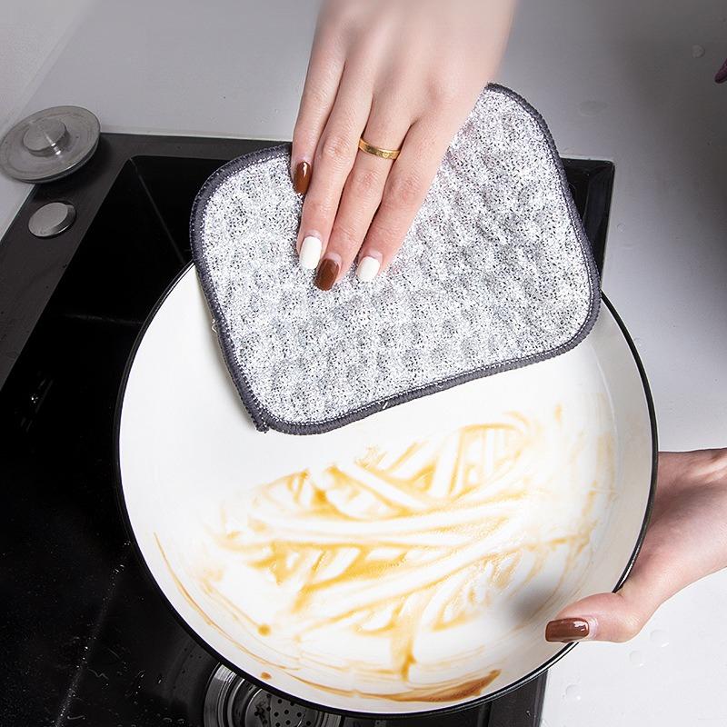 1pcs Wiping Rags Steel Wire Washing Cloth Microfiber Dishcloths Non-Stick Oil Kitchen Cleaning Cloths Double-side Reusable Washcloth