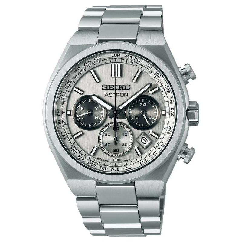 SEIKO Astron series 100 meters waterproof solar Quartz titanium strap 41.3mm men s watch silver dial SBXY095 синий