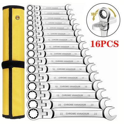 Ratchet Wrench Set with Flexible Head, 6-23mm Metric, Chrome Vanadium Steel, Comes with Storage Bag