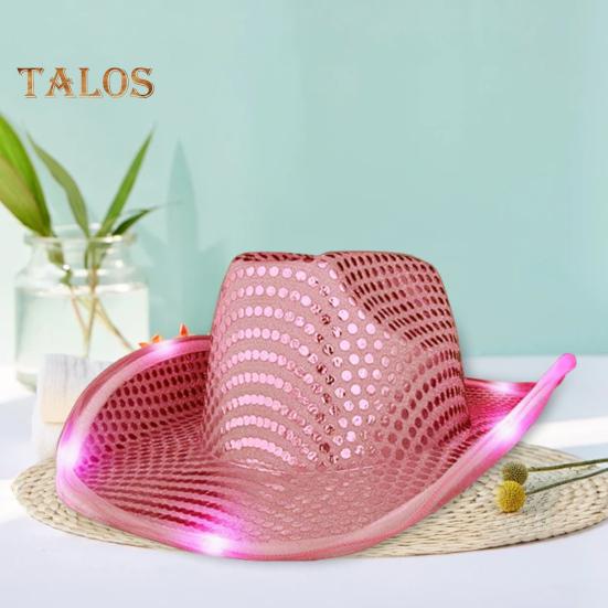 LED Light-Up Cowboy Hat Retro Western Style Luminous 5 Color Available Sunshade Sequin Cap Christmas Party Nightclubs Performance Photo Prop Cap