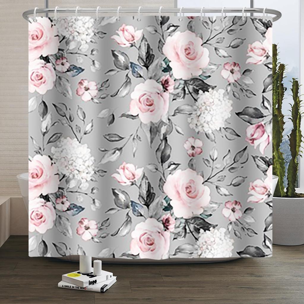 Spring Wall Flower Rose Floral Shower Curtain Colorful Rose 3D Floral Romantic Shower Curtain Waterproof Washable Fabric