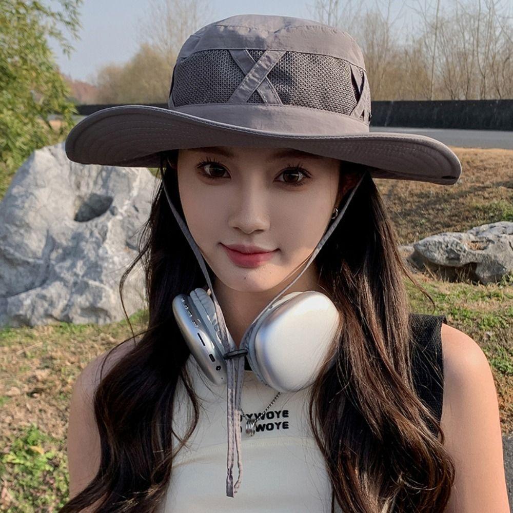 Summer Wide Brim Bucket Hat Adjustable Safari Sun Cap Foldable Western Cowboy Hat  Outdoor