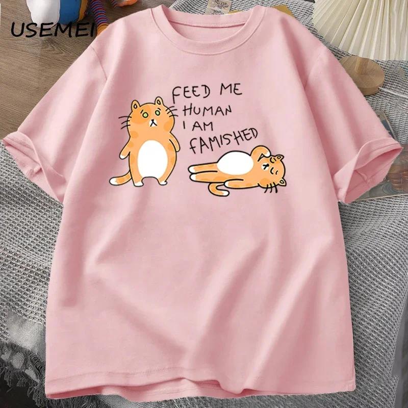 T-Shirt Damen Lustige Katze Niedlicher Print T-Shirt Sommer T-Shirt Lässig Harajuku Übergroße Kleidung T-Shirt