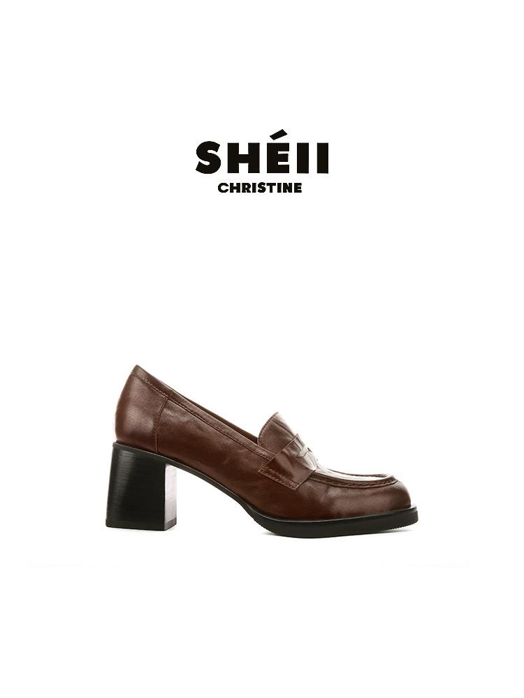Sheepskin version~ Su Yinyin's same 8cm high heels retro leather one-pedal lazy loafers women's jk small leather shoes