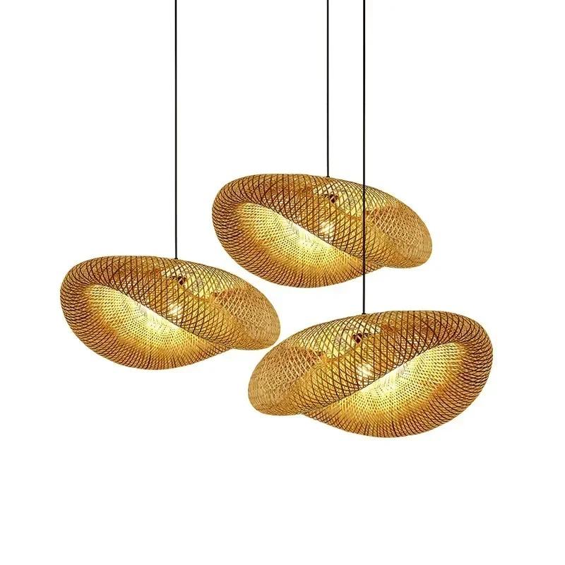Bamboo Hand Weaving Pendant Lights 80cm Hanging LED Ceiling Lamp Chandelier Fixture Rattan Hand Craft Woven Home Bedroom Decor