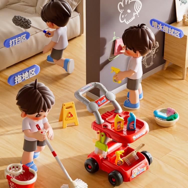 Children's Cleaning Trolley Play Set for Ages 3-6