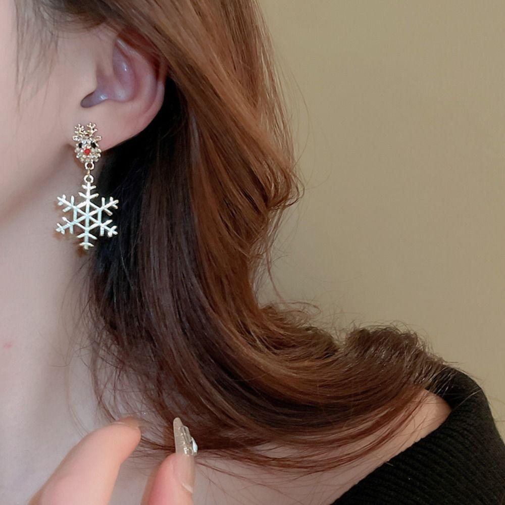 Crystal Rhinestone Pendant Star Christmas Tree Earring Studs Merry Christmas Earrings  Girls