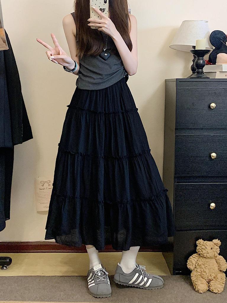 2026 Summer Plus Size Korean Style High-Waisted Mid-Length Puffy Skirt