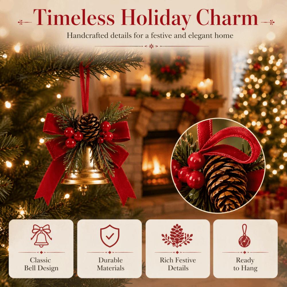 Golden Golden Bell Pendant Pine Cone Xmas Tree Decorations Christmas Bell Ornaments Tree Decor