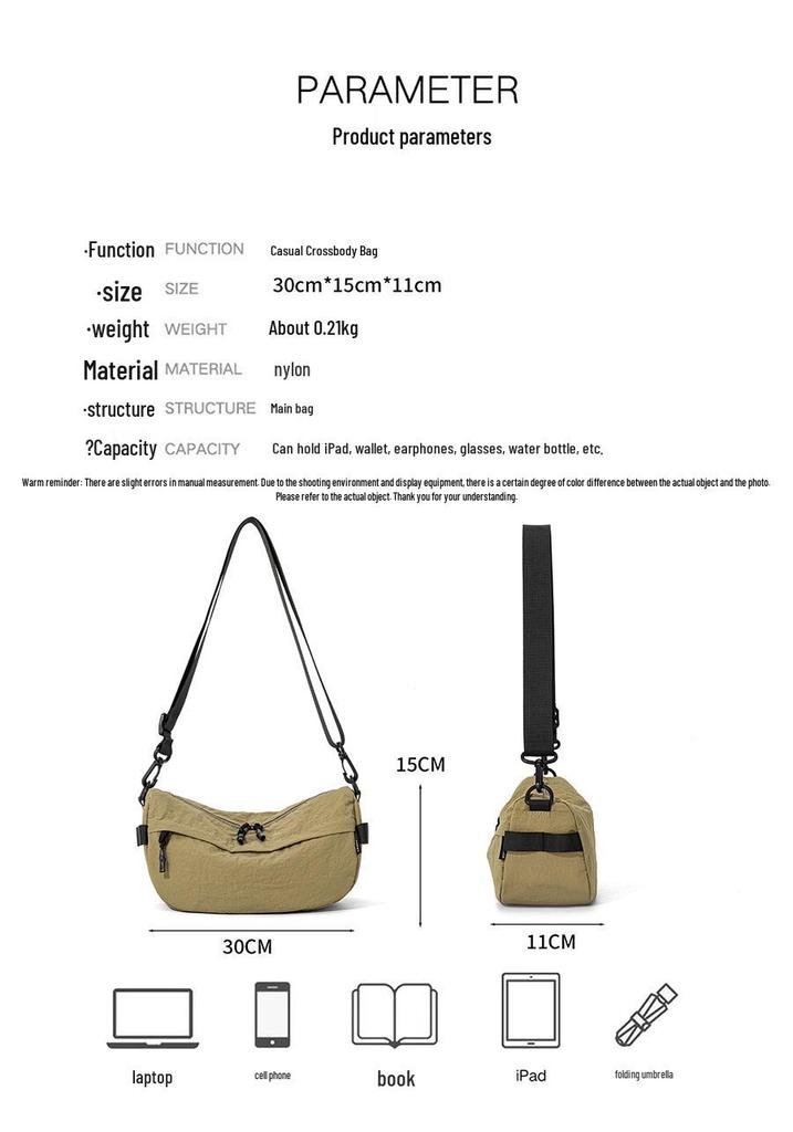 Ultra-light Waterproof Nylon Crossbody Bag, Unisex, Fashionable and Large Capacity