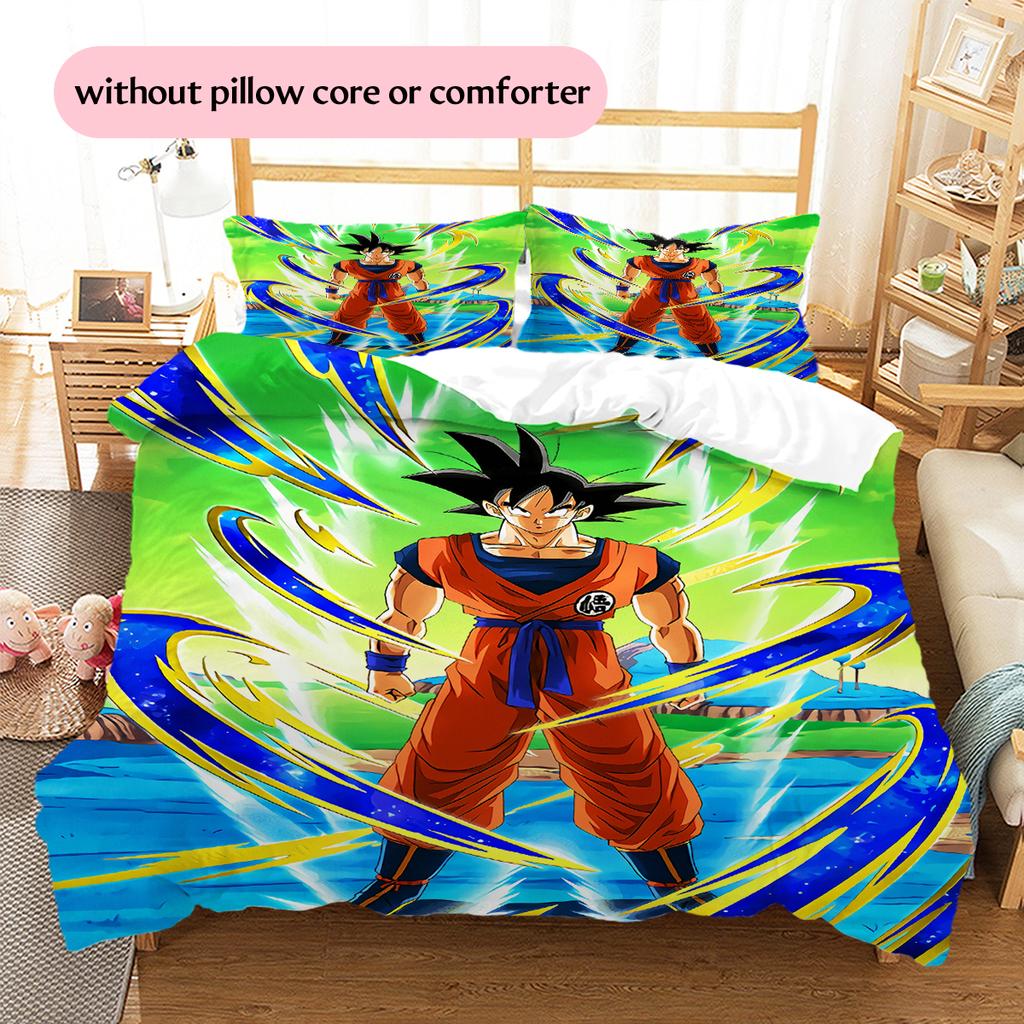 Dragon Ball Character Son Goku Pattern Bedding Home Decoration Birthday Gift (1 * Duvet Cover + 2 * Pillowcase, Without Core)