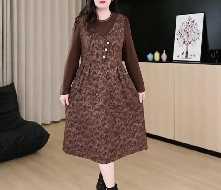 

Классическое красное платье для похудения больших размеров для женщин среднего возраста - Весенняя коллекция 3XL for 160-180 Jin кофейный