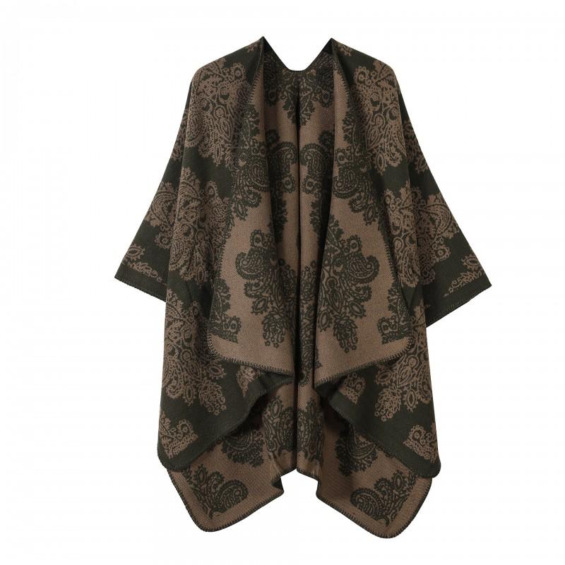 Womens Oversized Knit Shawl Cardigan Vintage Ethnic Floral Print Warm Acrylic Wrap Scarf Winter Travel Photos