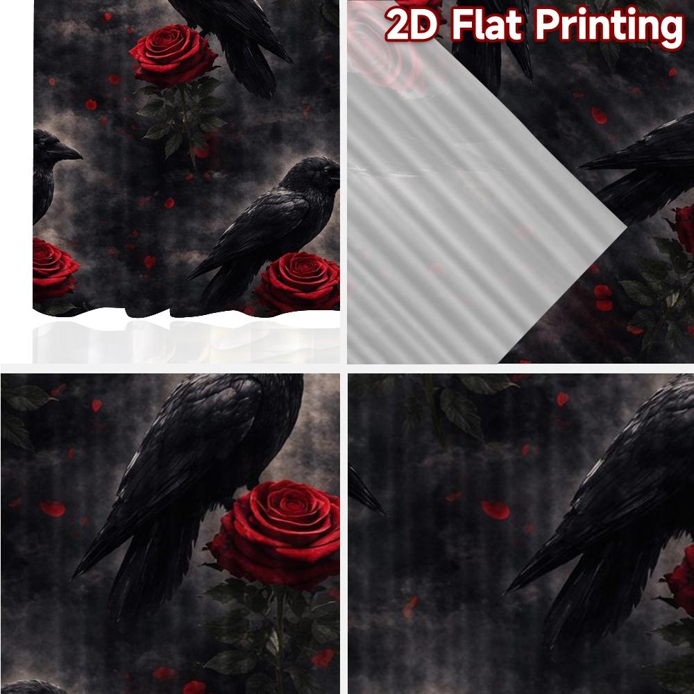 2D FLAT PRINTING 2pcs Curtains (Without Rod) Halloween Ravens and Roses Modern Print Curtains Fabric Curtains Ramadan