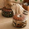 Unfilled Oil Painting Pattern Stool Cover PU Leather Floor Seat Cushion  Home Decor