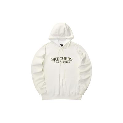 Skechers Letter Embroidery Hooded Pullover Sweatshirt Unisex Sweatshirt Cotton-Candy-White L421U129-0074