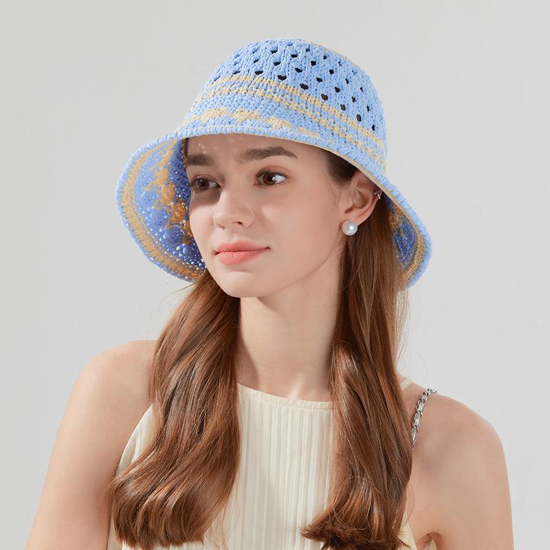 Summer hand-woven hollow straw hat sunscreen bucket hat casual versatile sunshade basin hat fashion bucket hat