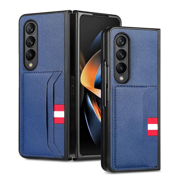 Anti-Fall-Schutzhülle mit stoßfestem Kartensteckplatz für Samsung Galaxy Z Fold 4 Fold3 Fold4 Fold 3 2 Fold2 Luxus-Lederschutzhüllen