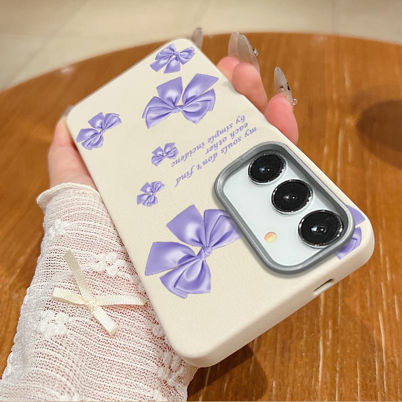 Bowknot Print TPU Soft Leather Texture Magnetic Case For Samsung S25 S24 FE S23 Ultra S22 S21 Wireless Charge Matte Shockproof Slim Phone Cover