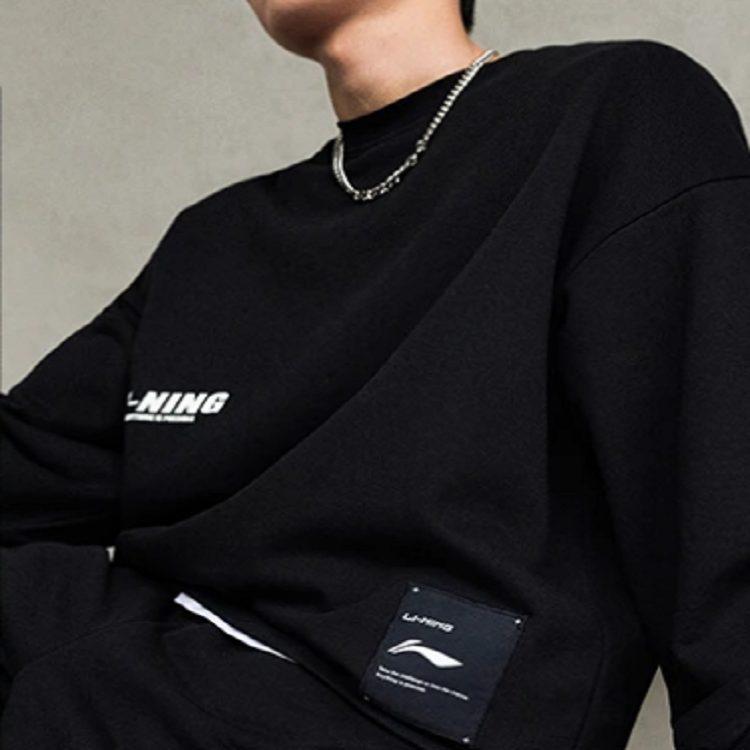 Li Ning Sports Life Collection Sweatshirts Men's Black Crew Neck Moderate Regular AWDT683-2