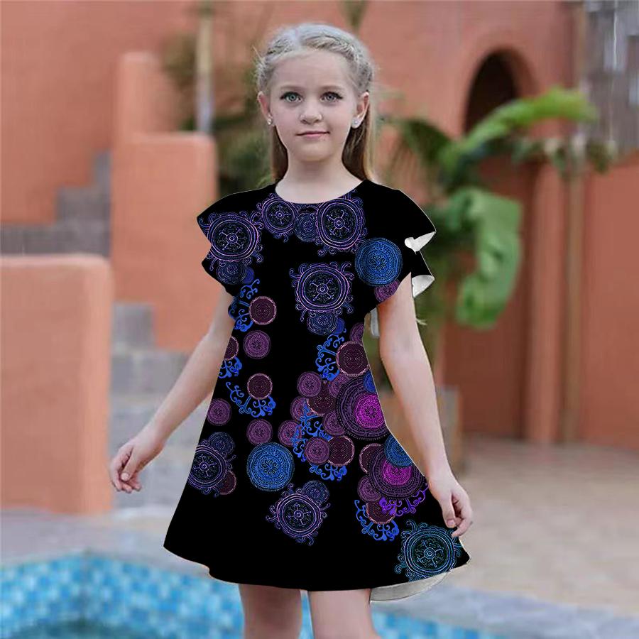 Girls Shining Beetle Print Dresses Kids Girl Party Dress Loose Fitting Loose Fitting Short Sleeved Skirt For Girls Over Four Years Old