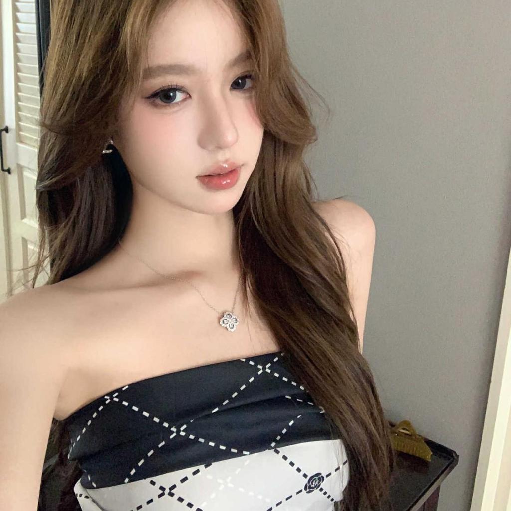 Silk Print Scarf Bandeau Strapless Top - Women's Versatile Shawl for Spring and Autumn