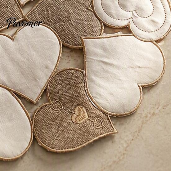Rustic Style Placemats for Theme Displays Heart Applique Round Placemat Vintage Embroidered Hollow-Out Table Mat Dining Hollow Embroidery Linens