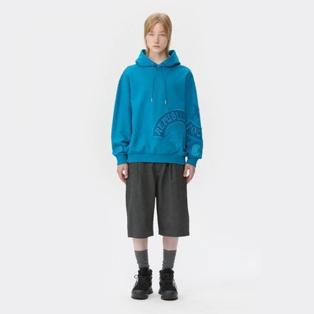 Customellow Blue Oversized Graphic Embroidered Sweat Hoodie Cwtaw25631bux