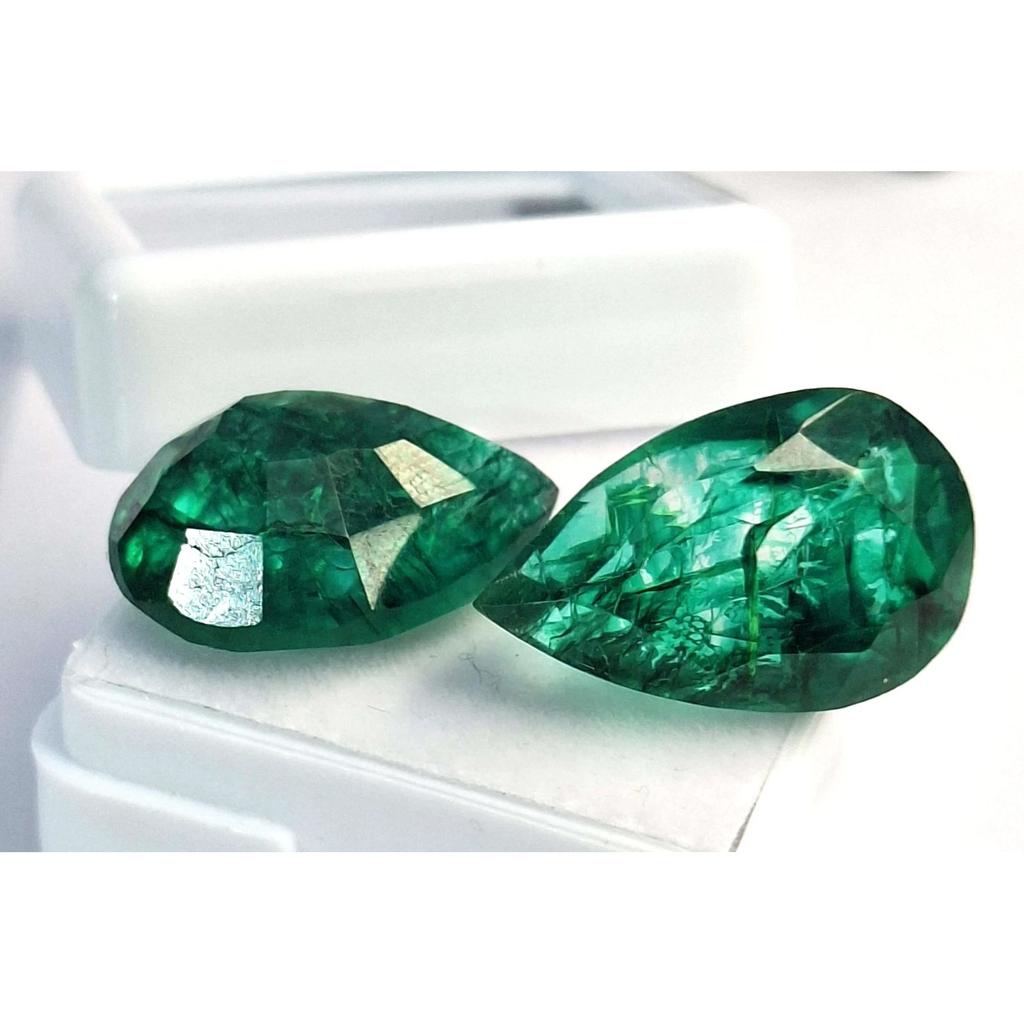 Stunning Natural Green Emerald Colombian 22-24 Ct Pear Cut Pair Loose Gemstone