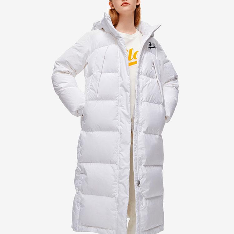 Fila Fusion Baseball Series Letter Patch Fashion Long Hooded Warm Down Coat Women outerwear White T11W242916FWT