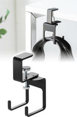 Sanwa Direct Desk Hook Clamp Headphone 3kg Load 2 Hanger, Capacity, Steel, Hooks, Black, 200-CB033BK