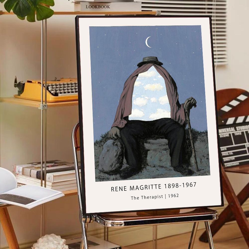 Scandinavian minimalist Rene Magritte surrealist Self-adhesive Art Poster Whitepaper Sticker DIY Room Bar Cafe Wall Decor