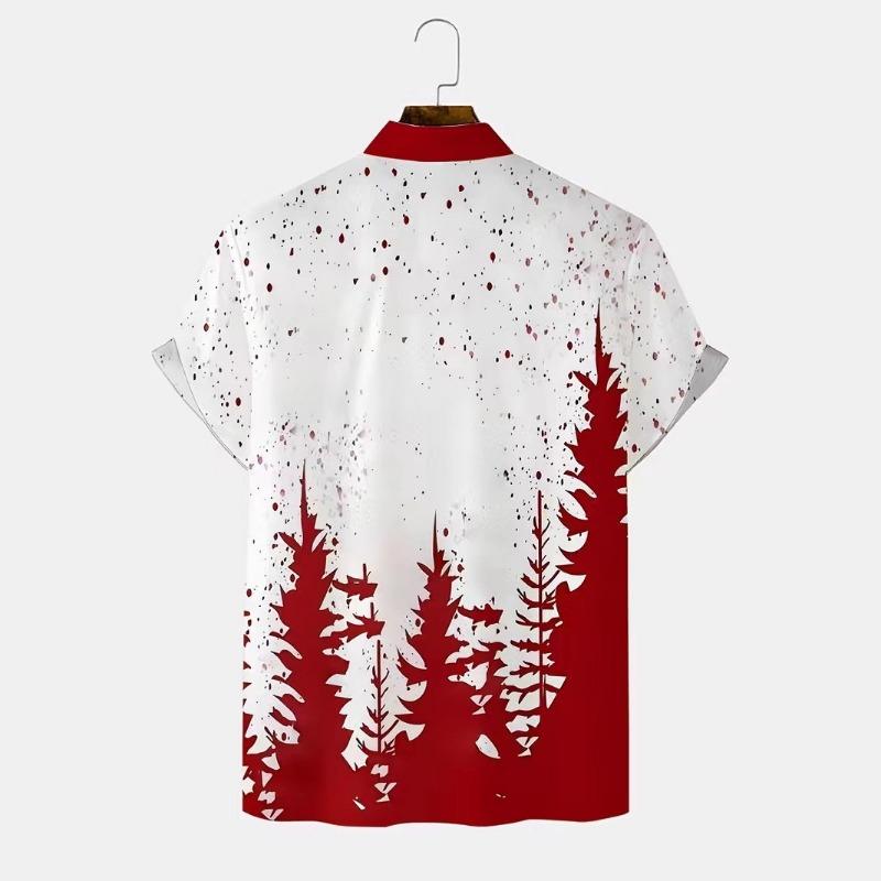 Autumn and Winter Men's Short Sleeved Shirt New Year's Christmas Pattern Digital Printed Shirt Top Men's Casual Shirt