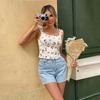 Beautiful Girl's Sweet and Sexy T-shirt Square Neck Short Slim Fit Floral Top