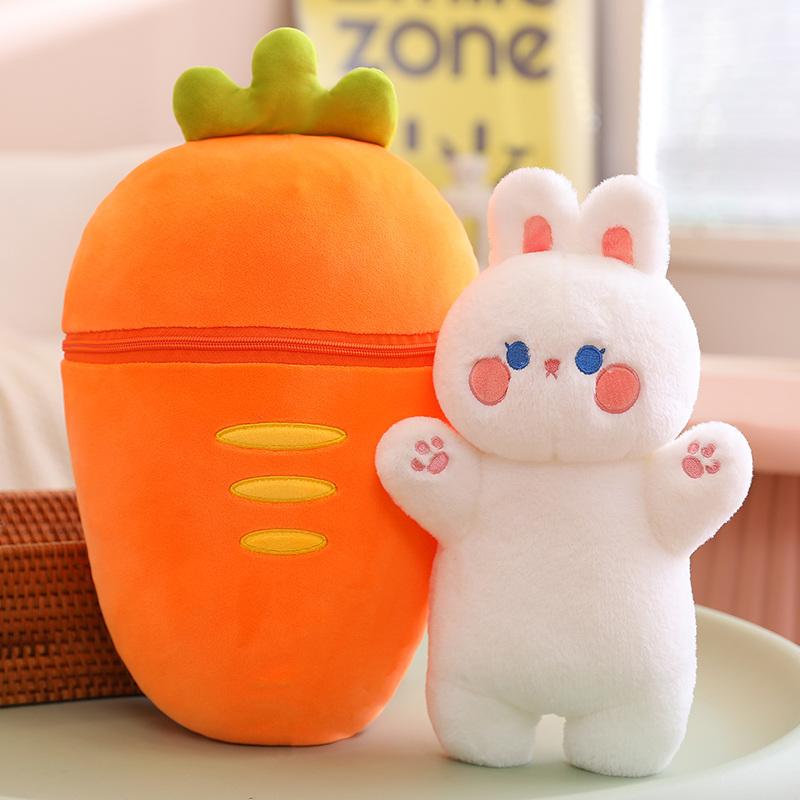 80cm Kawaii Fruit Strawberry Rabbit Plush Toys Funny Animal Plushie Pillow Pig Hiding In Carrot Bag Toys For Kids Birthday Gift