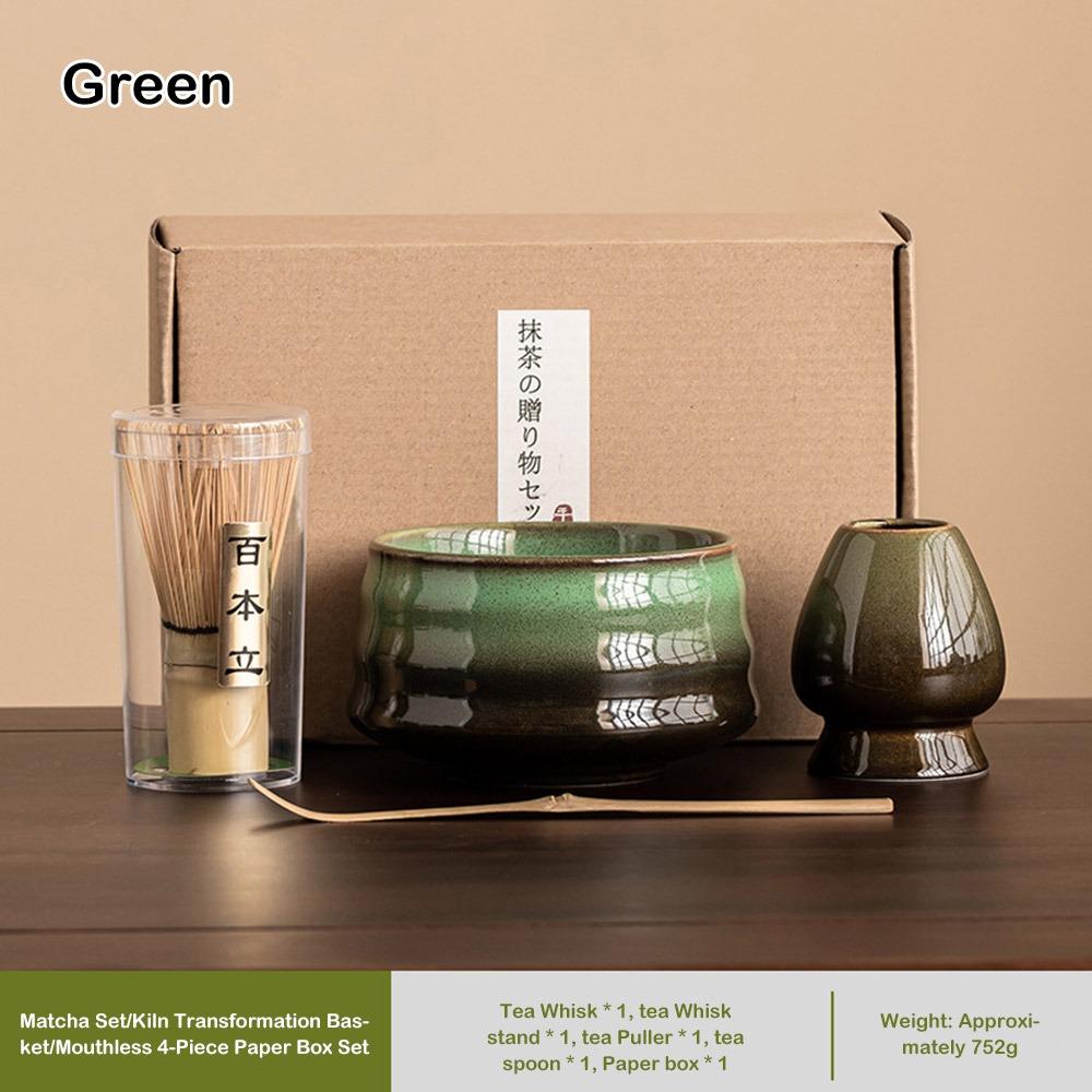 4PCS Ceramic Bamboo Japanese Matcha Tea Set Matcha Whisk Holder Reusable Matcha Whisk Set Matcha Bowl Matcha Making Kit