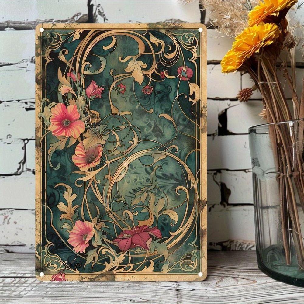 Vintage Metal Wall Poster Teal Rose Teacup 20x30cm Wall Decor