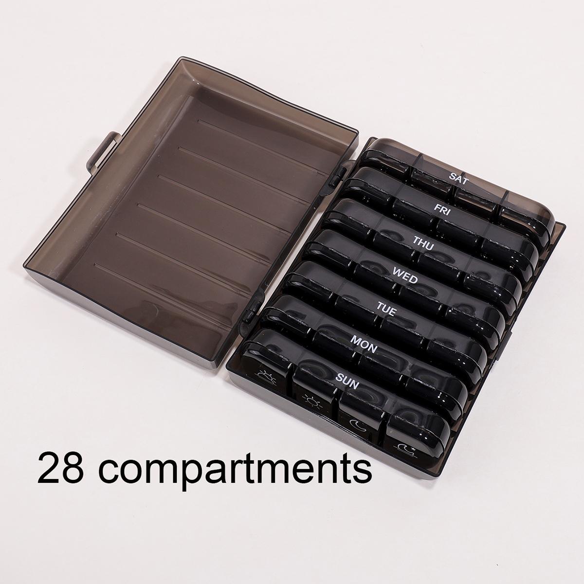 Weekly Pill Organizer 28 Compartments Daily Medicine Box with Date Mark Portable Tablet Storage Container for Home Use чёрный