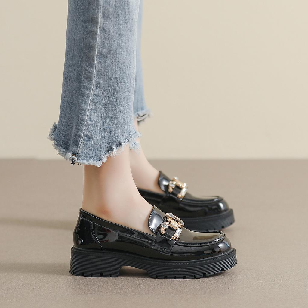 Thick-soled Small Leather Shoes, Women's College Style, a Slip-on, Retro Block Heel Soft-soled Single Shoe