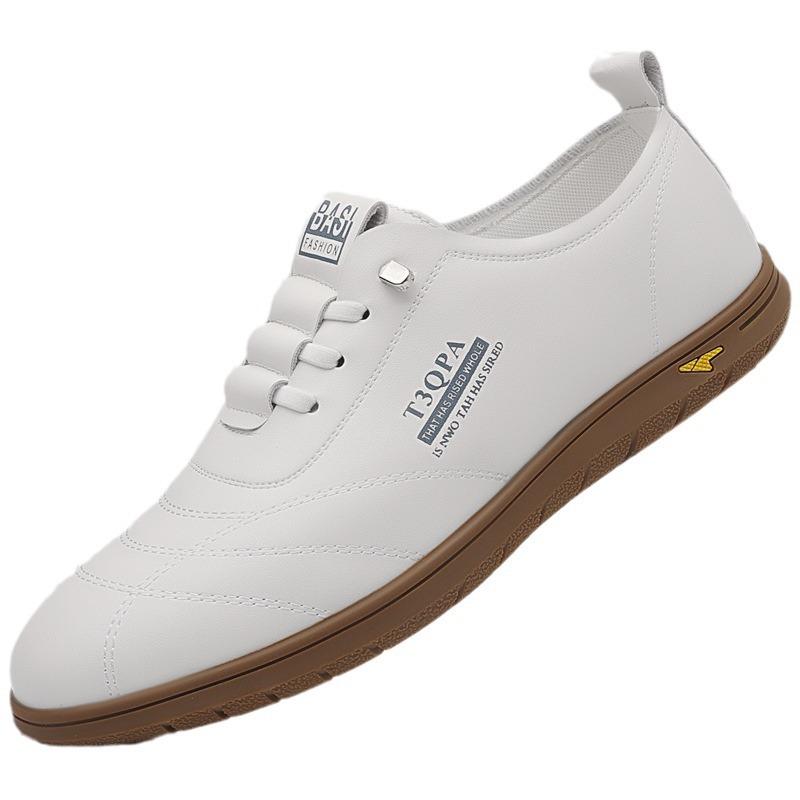 Pantofi albi, respirabili, cu fund moale, pentru bărbați, pantofi pentru conducere leneș, la modă, pantofi casual din piele