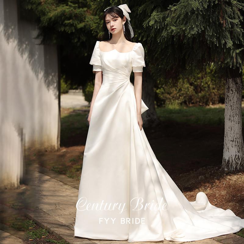 French Light Wedding Dress 1011 New Temperament Simple Satin Trailing Wedding Dress Return Door Dress Studio Photography Wedding Dress