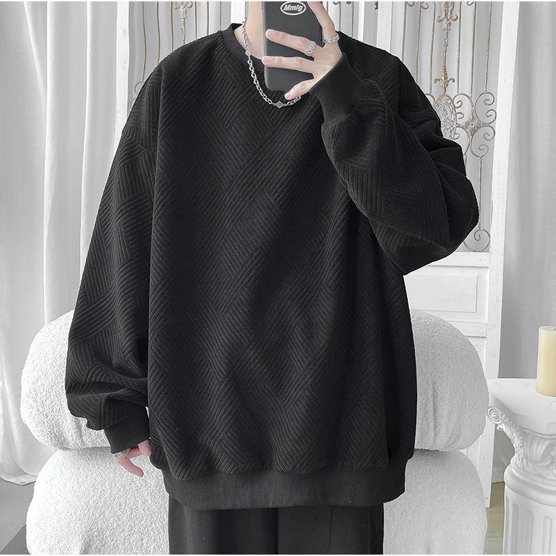 Hoodie Men Spring and Autumn New Casual Jacquard Long Sleeve Crew Neck Coat Men's Blazer Men's Undercoat