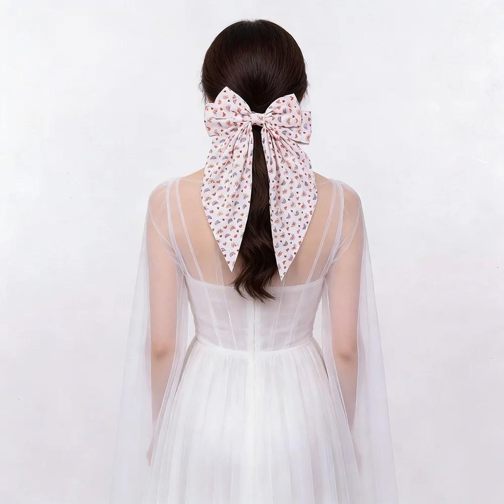 New Sweet Hair Clips Big Bows Heart Shape Hairpins Long Spring Clip Hair Accessories for Women Girls