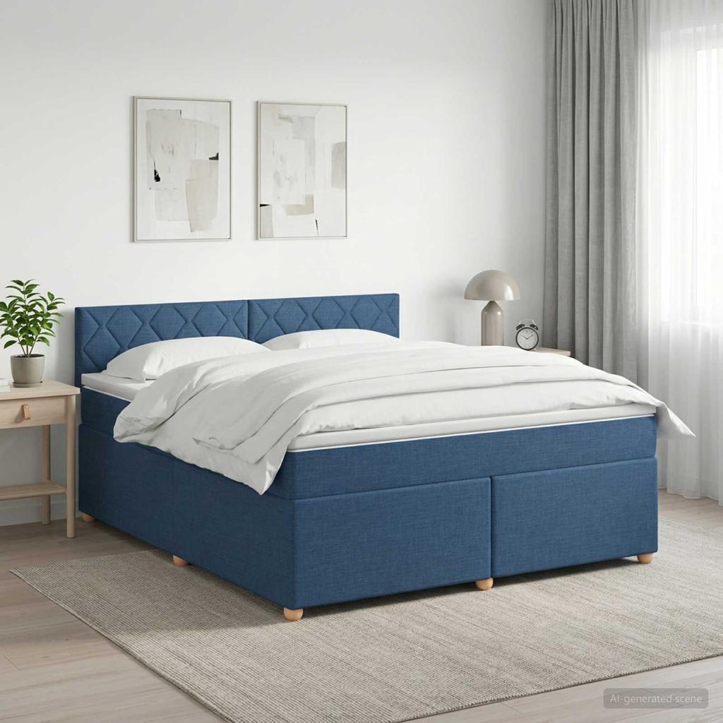 Box Spring Bed with Mattress and Headboard Blue 140 X 190 Cm Fabric