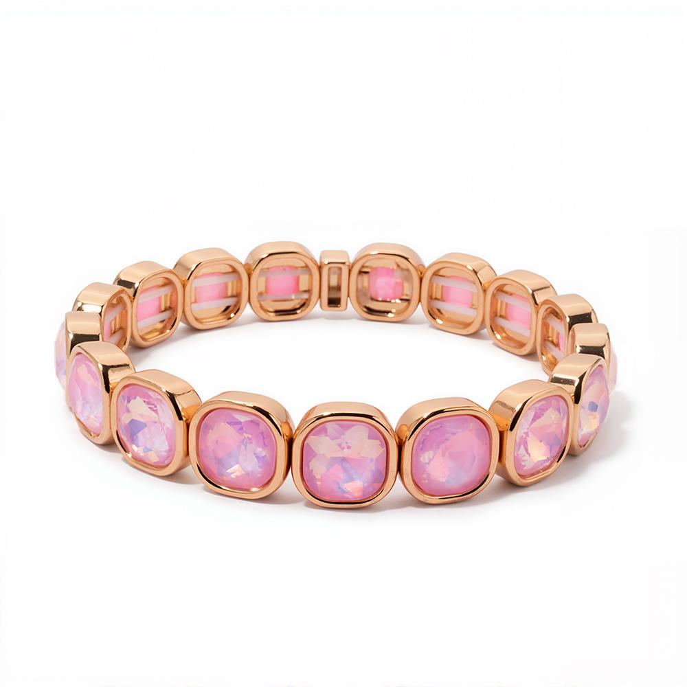 New Design Colorful 12mm Rhinestone Women Bracelet Enamel Gold Color Beads Boho Elastic Bangle