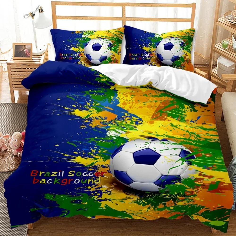 Football Duvet Cover Set Soccer with Fire Abstract Concept Art Design Ball Bedding Set Double Queen King Polyester Qulit Cover