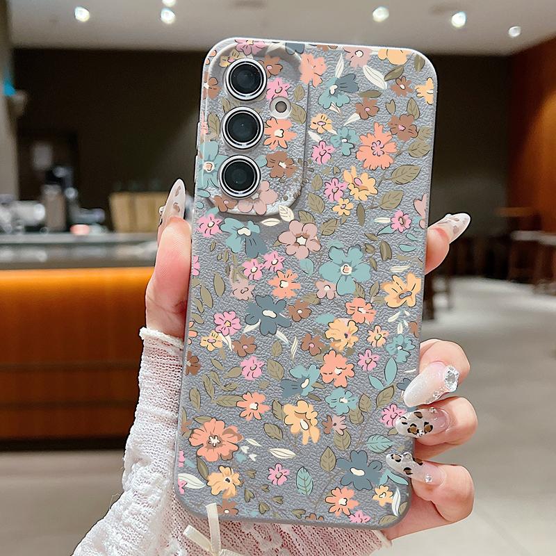Flowers Leather Texture TPU Case For Samsung Galaxy A56 A26 A16 A15 A55 A54 A35 5G S25 Edge S24 S23 S22 Ultra S21 FE Phone Cover