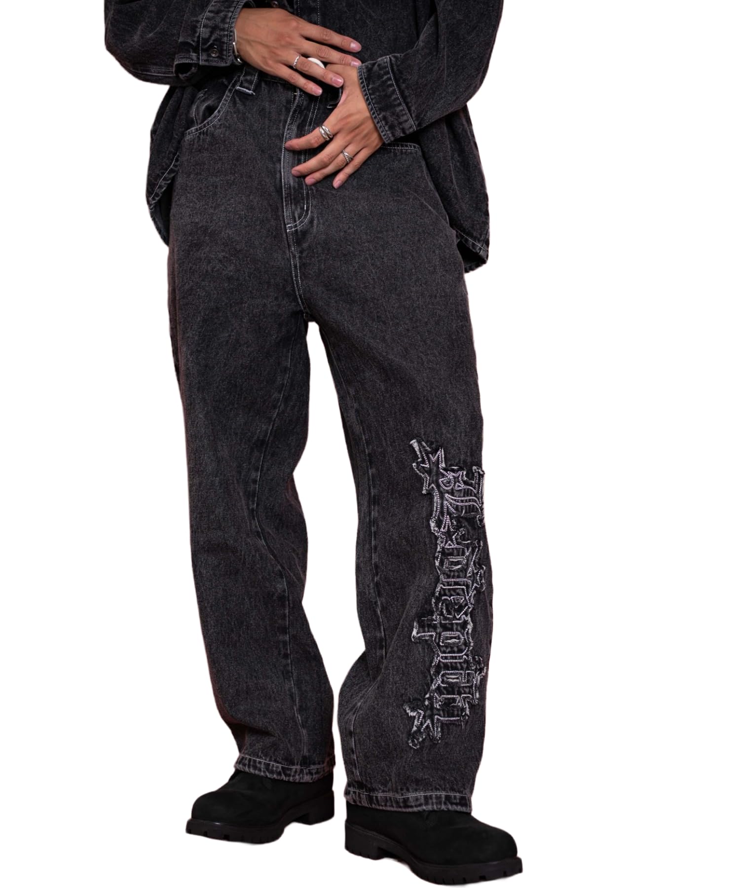 

WEGO Графический Деним Размер Деним Черный Соната Мужские Брюки, L,